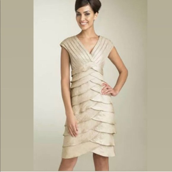 Adrianna Papell Dresses & Skirts - ADRIANNE PAPELL Champagne Tiered Ruffle Cocktail Dress